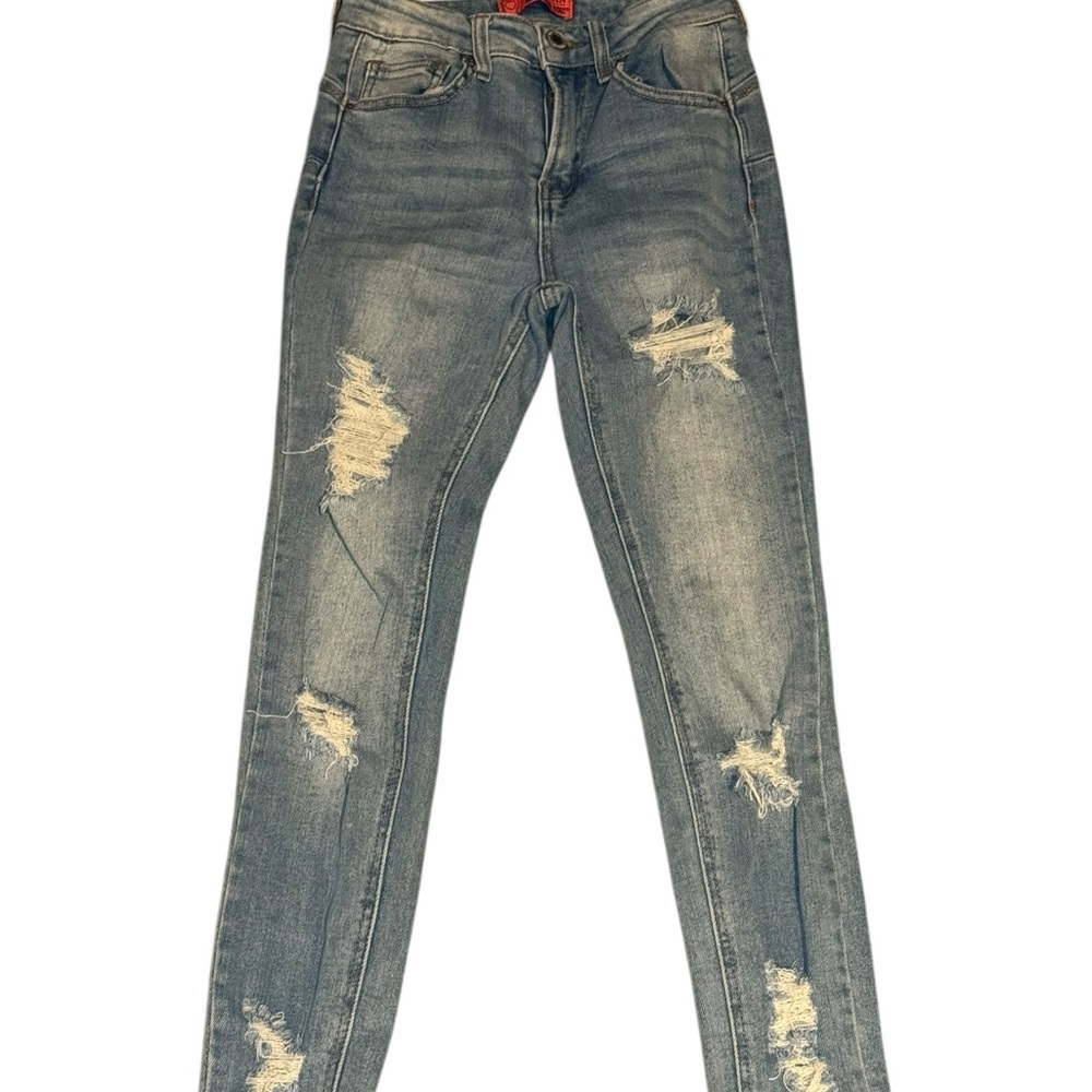 Wax Jean Blue Skinny Jeans with Distressed Detailing